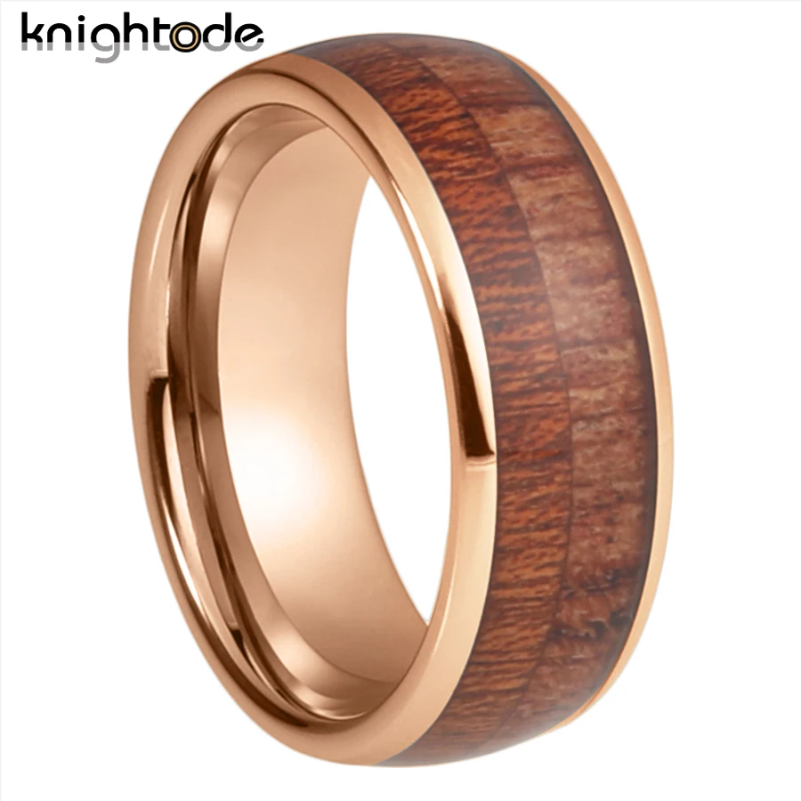 Tungsten Carbide Wedding Band Mixed Wood For Men Women Couples Engagement Ring Dome Polished Comfort Fit 3 Colors To Choose From