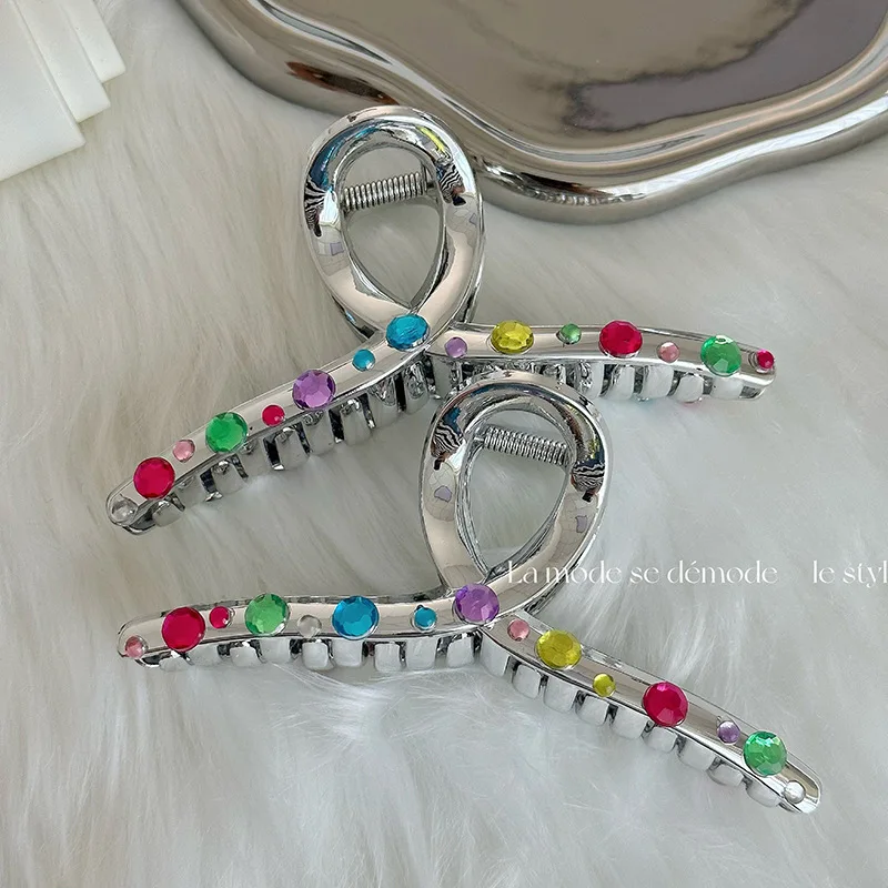 y2k New Hair Claw Clips Metal Alloy Large Geometric Colorful Crystal Hair Shark Clip Clamps Grab Women Hair Accessories