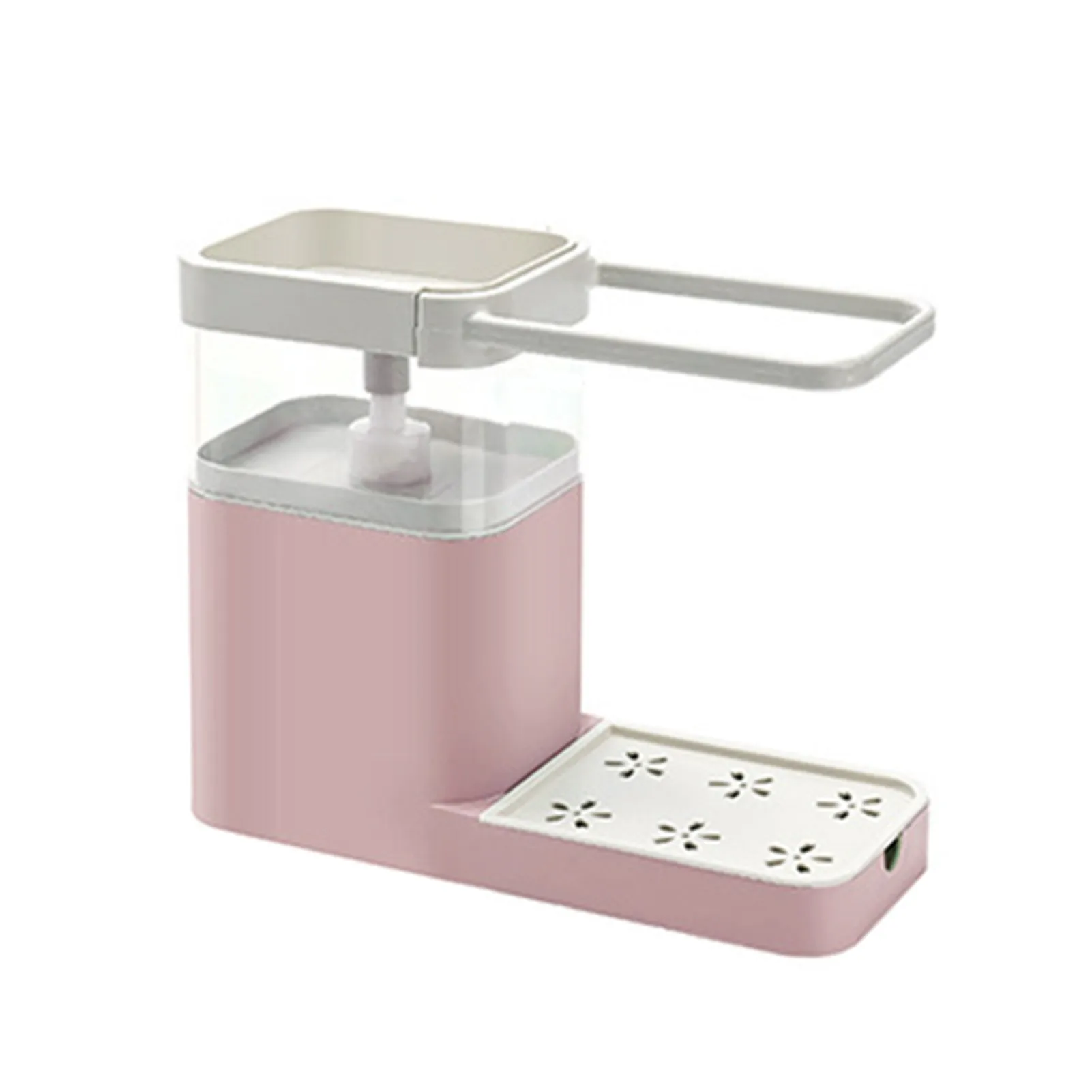 

4-in-1 Soap Dispenser For Cleaning Press To Pump Soap Combines Sponge Holder Towel Bar And Drain Rack Kitchen Organizer