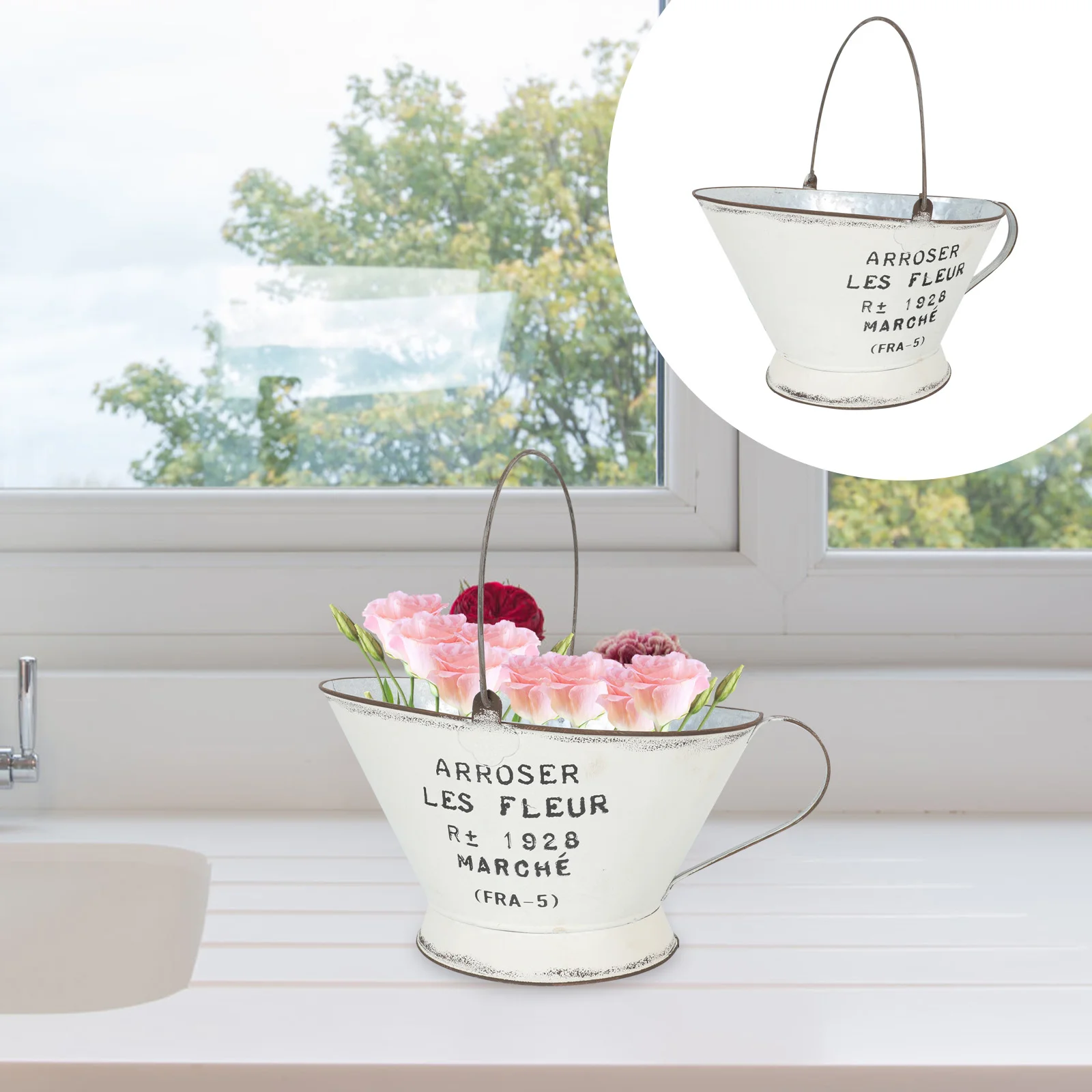 

Hanging Basket White Flower Pots Galvanized Buckets Sheet Retro Holders