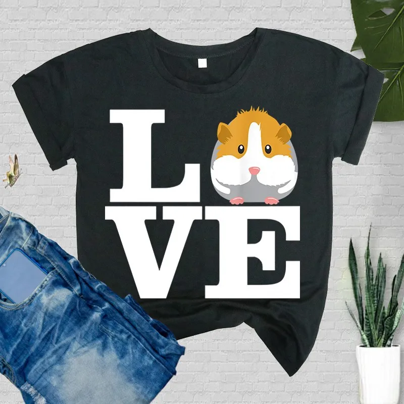 

Женская футболка Guineapig с надписью Love, свободная женская футболка с коротким рукавом и круглым вырезом, Дамская Футболка, топы, женские футболки