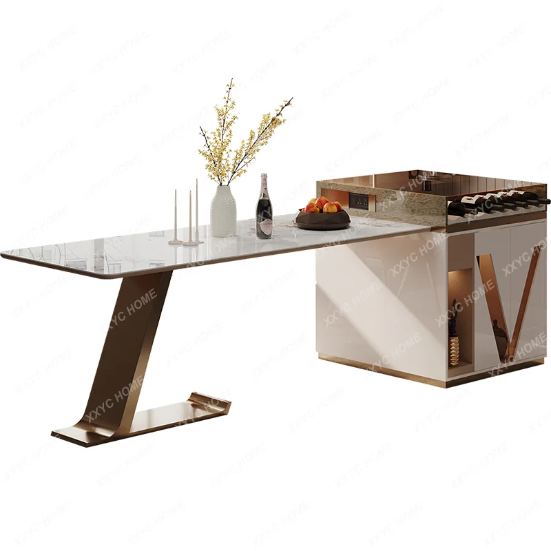 

Retractable Stone Plate Kitchen Island Dining Table Home Kitchen Living Room High-Grade Light Luxury Multi-Functional Island