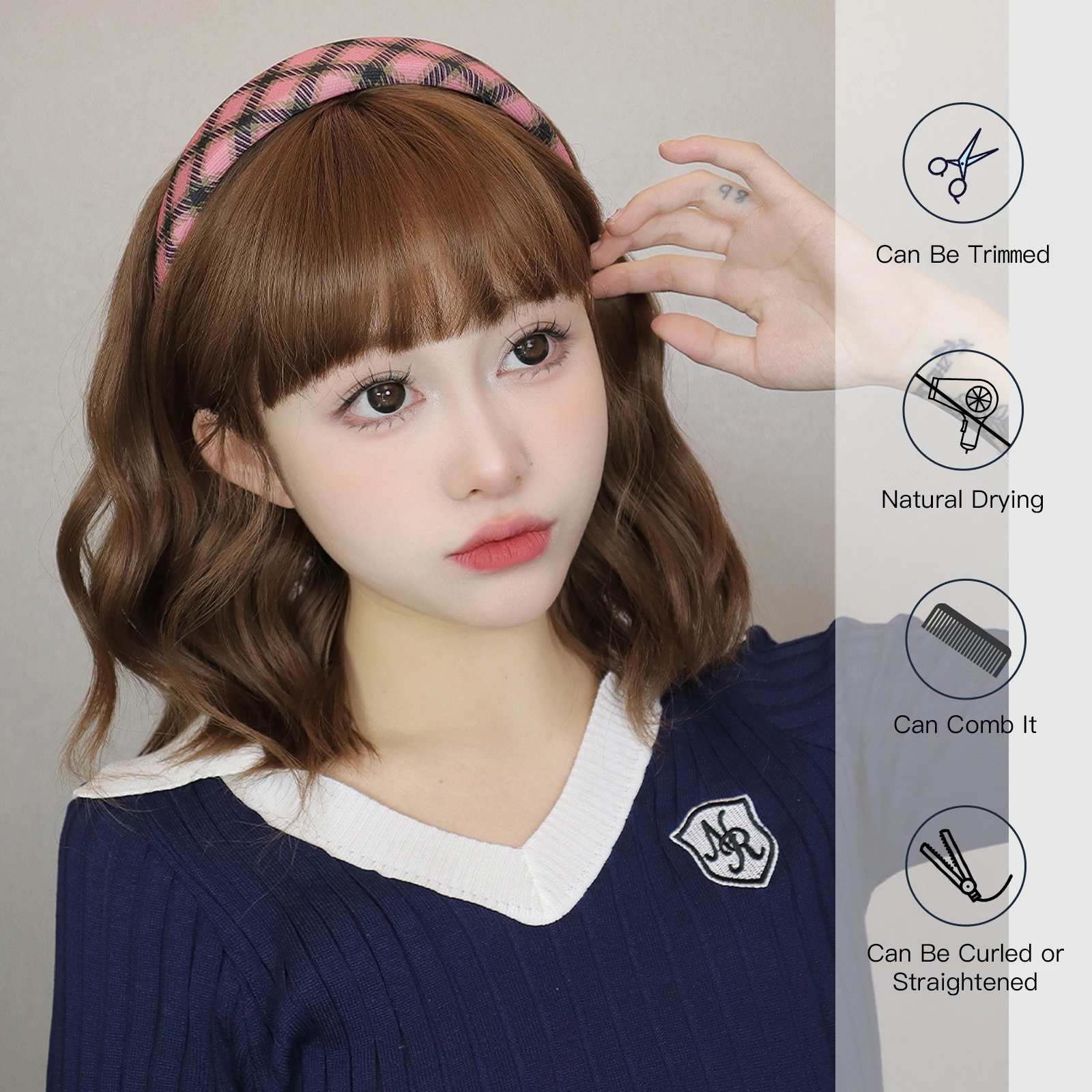 Blonde Unicorn Ombre Brown Short Bob Wigs with Bangs Party Cosplay Halloween Natural Hair Synthetic Heat Resistant Fiber