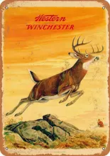 

Metal Tin Sign 8x12 inche - Vintage Style/Rusty Look 1958 Western Winchester Deer - Plaque Poster for Bar Pub Beer Home