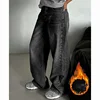 Winter Female High Waist Black Gray Jeans Lady Retro Thermal Fleece Denim Pants Girls Snow Warm Casual Plush Trousers