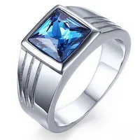 Explosive Blue Diamond Steel Color Men's and Women's Couple Zirconia Ring Fashion Jewelry 1