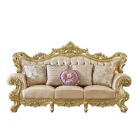 Classic Luxury Sofa Rubber Solid Wood  Golden  Antique European Royal Style Living Room Sofa Sets 1+2+3 3
