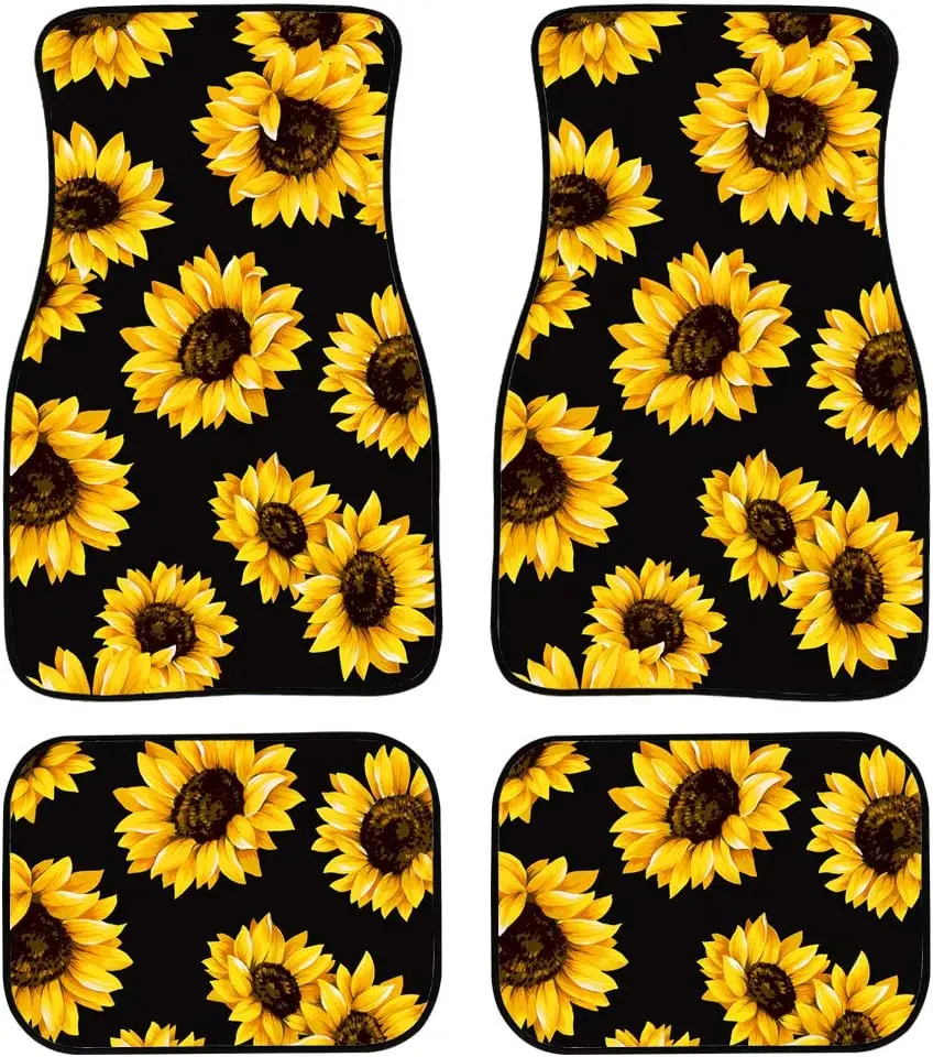 

Universal Fit Front/Rear 4 Piece Full Set Car Floor Mats SUV Truck Carpet Sunflower Print