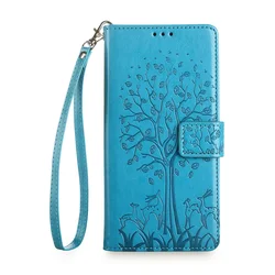 Elegant Magnetic Leather Flip Cover Wallet with Tree Design and Strap for Poco X6 5G (Blue)