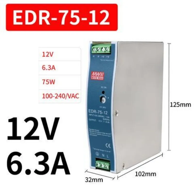 Rail mounted switch power supply EDR-75 120 150 240W-12 24V output industrial DIN rail images - 6