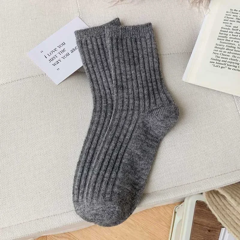 여성용 캐시미어 울 양말, 캐주얼 일본 패션, 단색, 두꺼운 긴 양말, 소녀 보온, 따뜻한 승무원 양말, 2023 겨울 신상