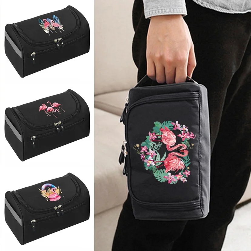 Cosmetic Bag Men Business Portable Storage Bag Toiletry Organizer Women Makeup Case Flamingo Print Hanging Waterproof Wash Pouch