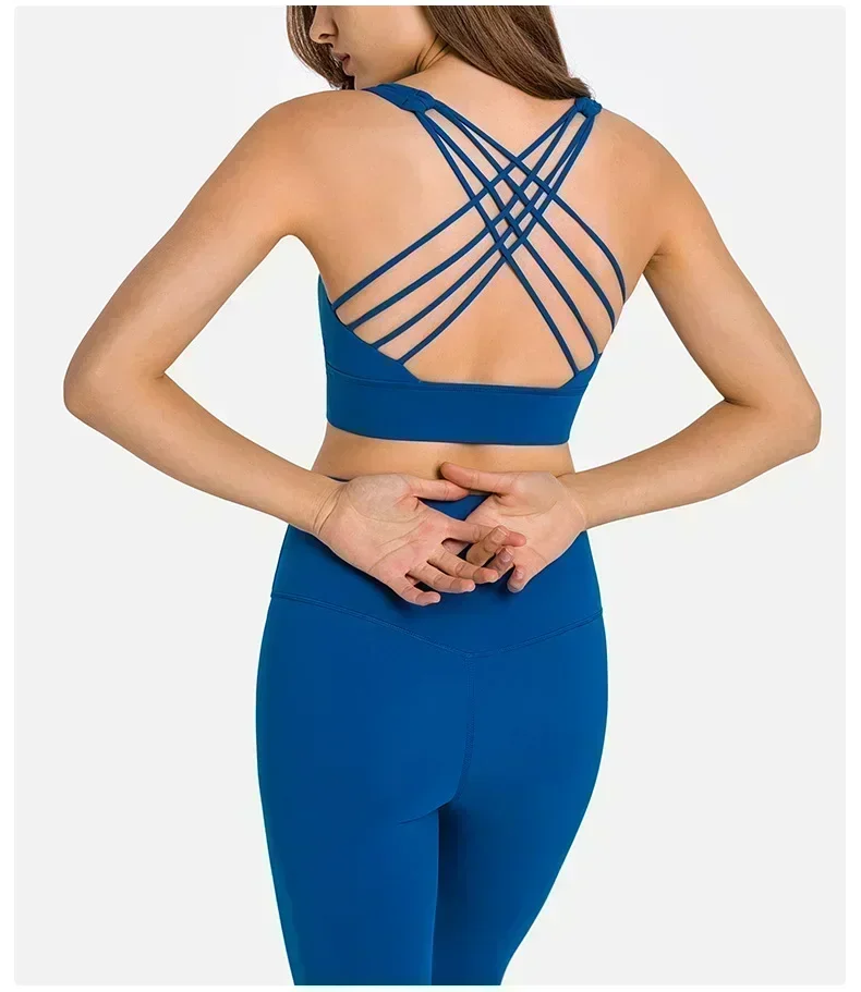 Lemon Strappy Cross Straps Gym Fitness Bras Sexy Wear Women Push Up Padded Yoga Sports Workout Tops Wireless Athletic Brassiere