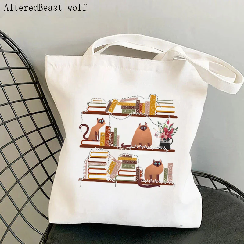 

Women Shopper bag Library Cats on Bookshelves with Christmas Lights Bag Harajuku Shopper Bag girl handbag Tote Shoulder Lady Bag