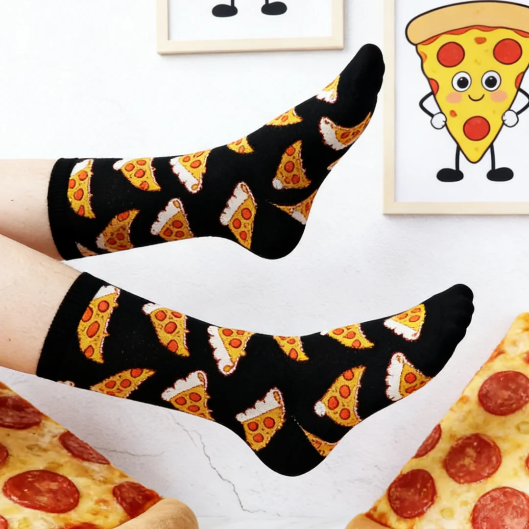 جوارب "بيتزا لفرز" (Pizza Lovers) القطنية – أسود