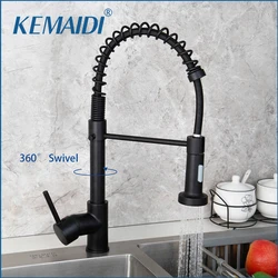 KEMAIDI Kitchen Faucets with Pull Down Sprayer Spring Single Handle Stainless Steel Black Kitchen Faucet for Camper Farmhouse