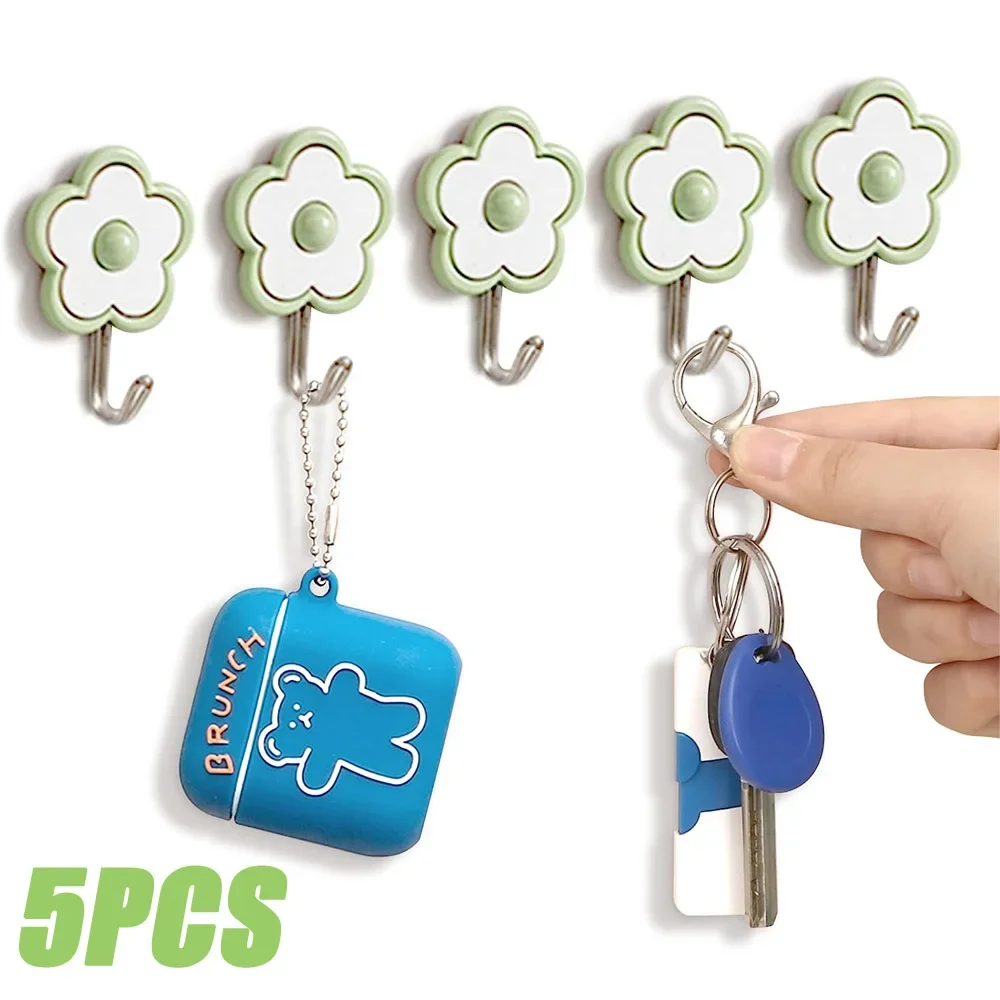 

5PCS Self Adhesive Wall Hooks Cute Floret Hooks Dercorative Wall Hooks for Bathroom Kitchen Accessories Key Scarf Clothes Hanger