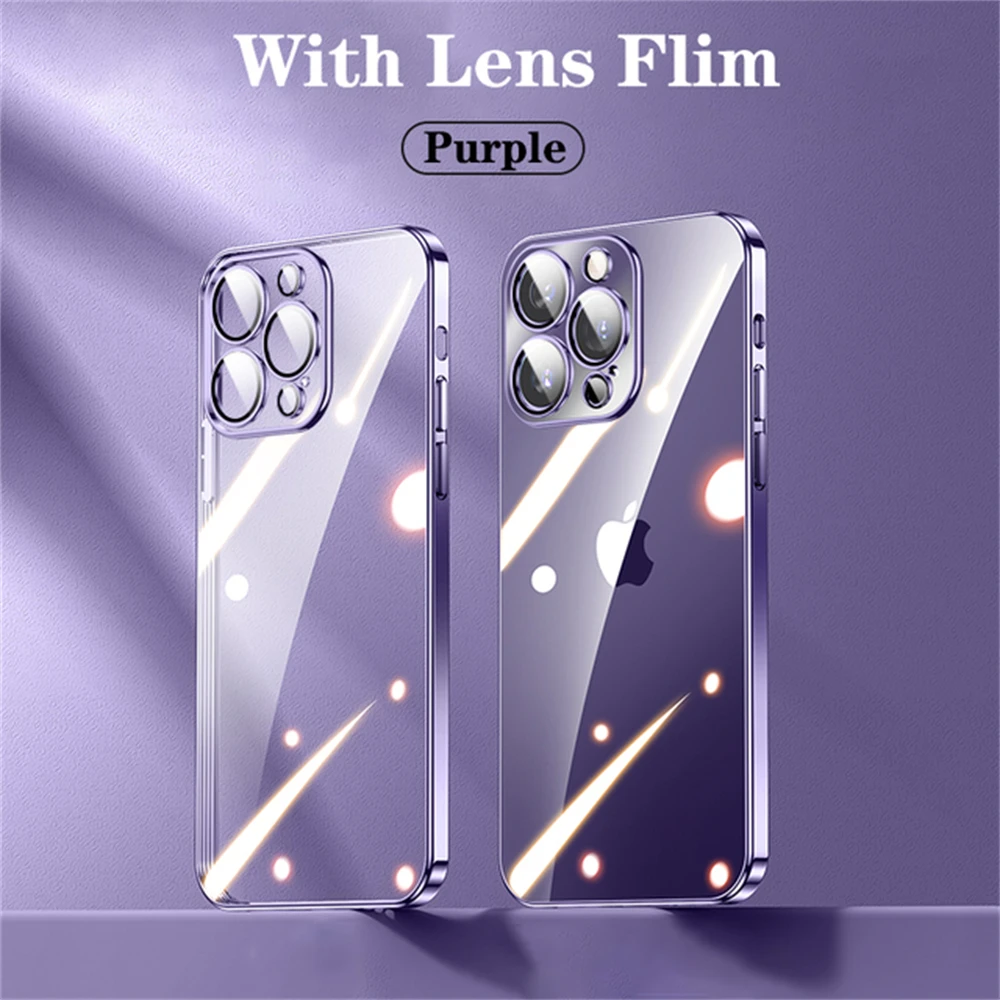 thumbnail image 1 of Funda transparente con revestimiento de borde cuadrado para iPhone 16, 15, 14 Plus, 13 Mini, 12, 11 Pro Max, X, XR, XS, funda protectora de silicona suave, 1 of 5