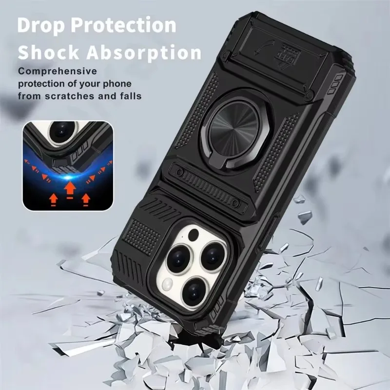Military quality Case For iPhone 11 13 14 15 16 Pro Max Magnetic Rotated Ring Kickstand Heavy Duty Drop Protection Wallet Cover 5