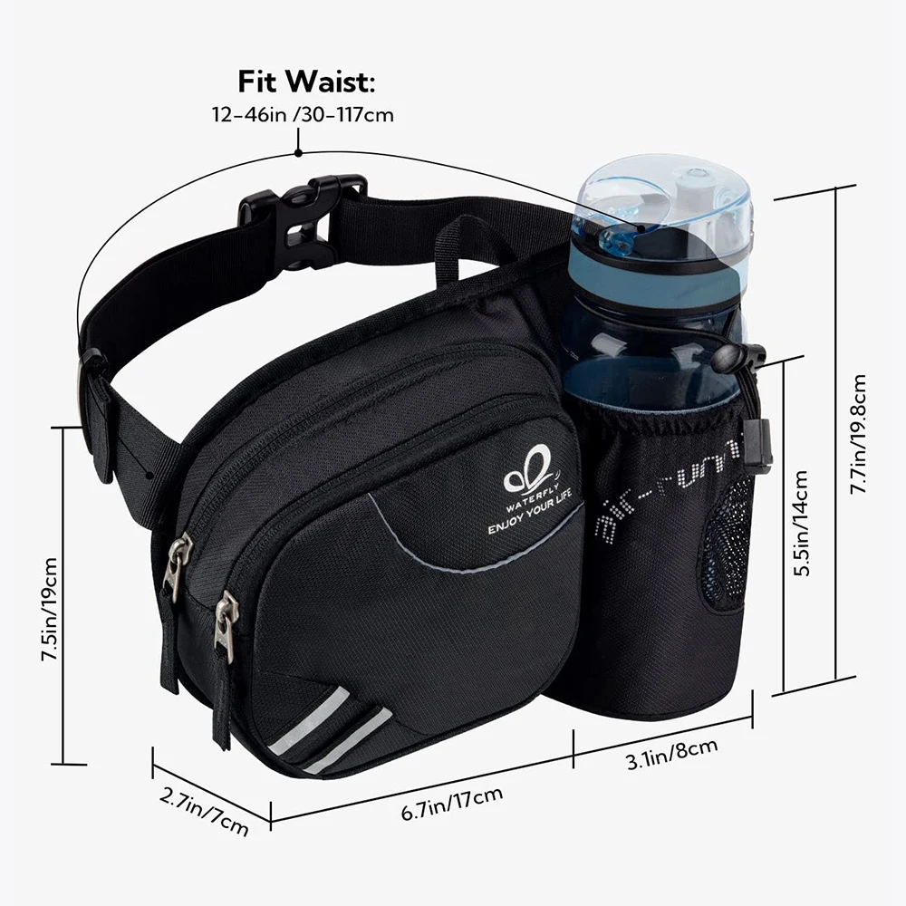 WATERFLY Fanny Pack with Water Bottle Holder Hiking Waist Packs