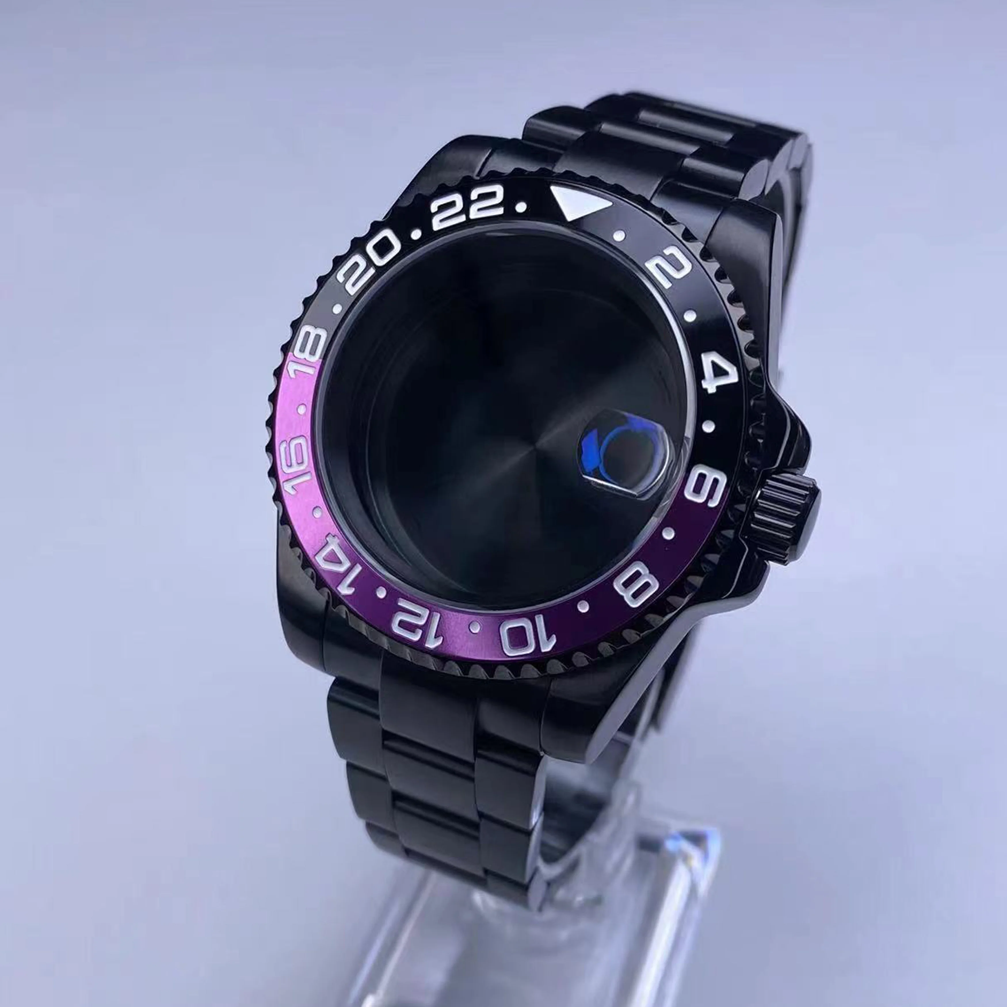 Premium 40mm Black Watch Case with Sapphire Glass and 120-Click Bezel
