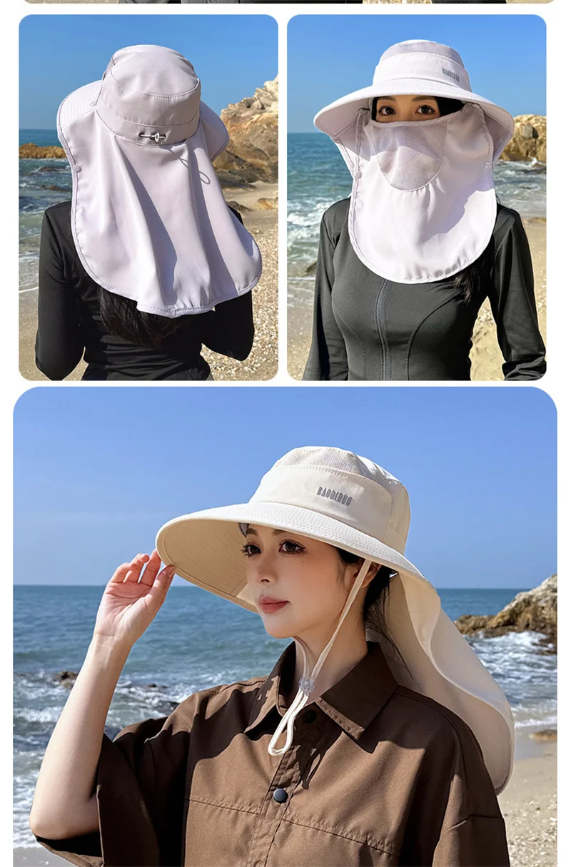 Sommer-Fischerhut für Damen mit großer Krempe, UV-Schutz, auslaufender Pferdeschwanz, wasserdichter Eimerhut, atmungsaktive Sonnenschutzkappe für den Außenbereich – Detail 20