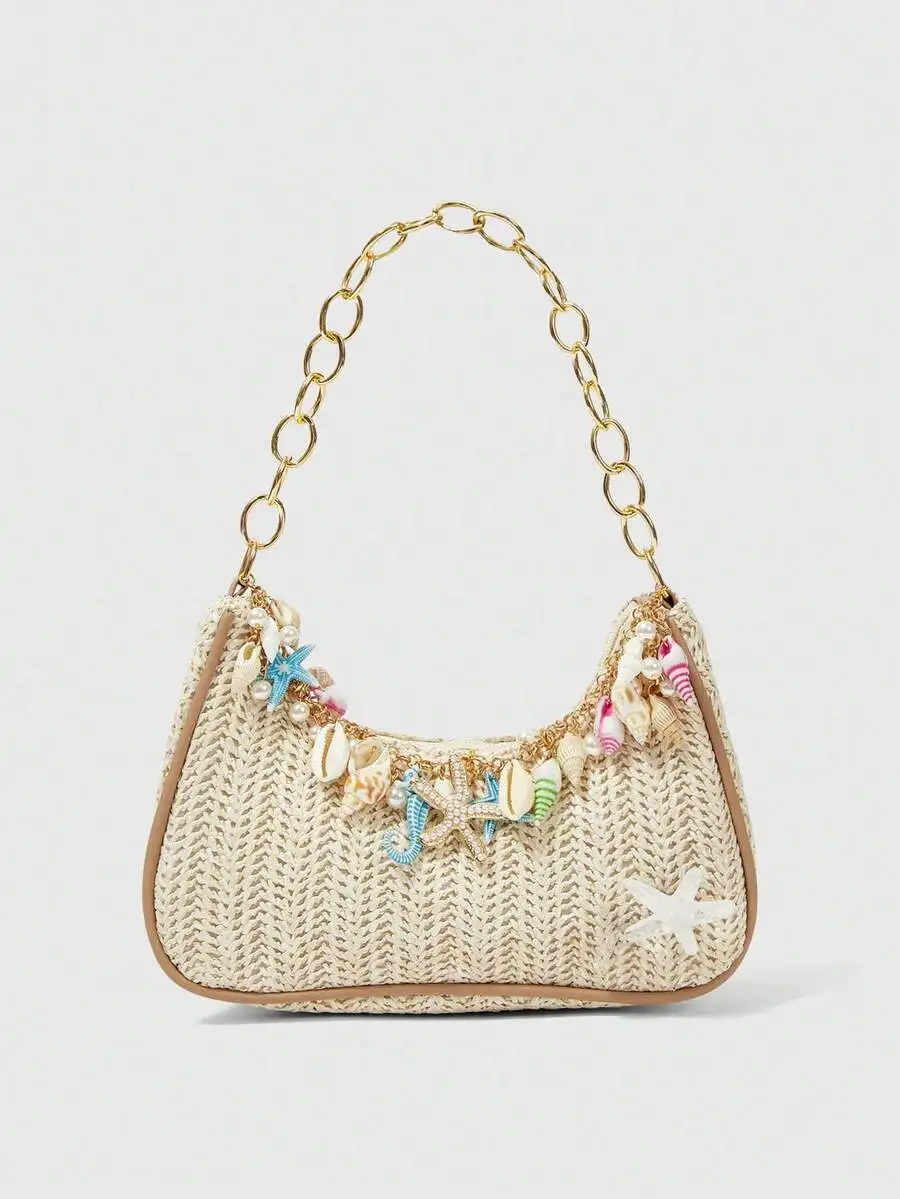 🏖️ Starfish × Straw – Boho Woven Beach Tote Bag, Lightweight Shoulder Handbag, Random Surprise Decoration (Every Bag Tells a Story) 💫 1