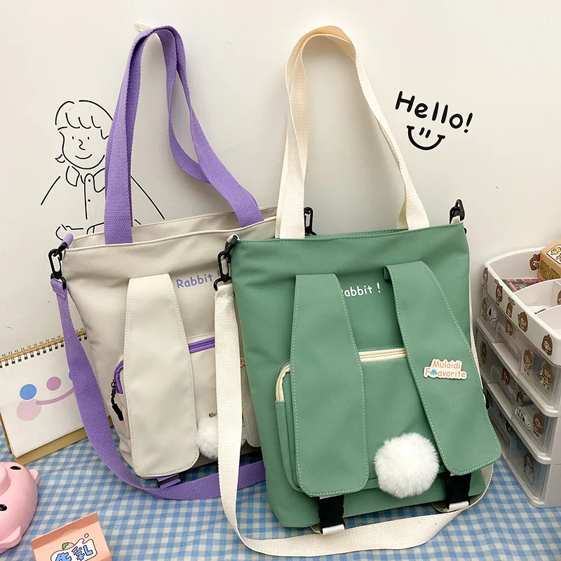 New Women Shoulder Bags Lovely Japanese Girl High Capacity Postman Bag Rabbit Ear Accessories Diagonal Canvas Bag Hot