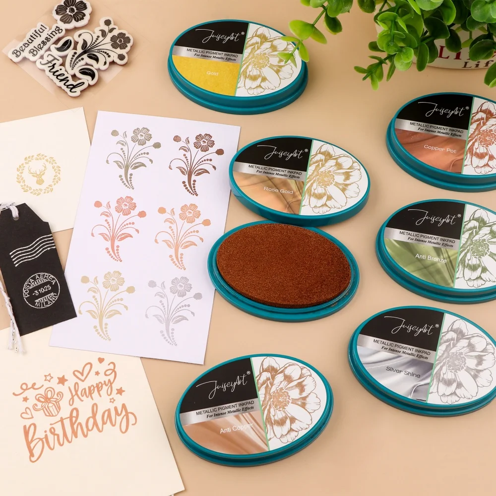 Mehrfarbige Metallic-Pigment-Stempelkissen-Präge-Tintenkissen für DIY-Bastelprojekte verleihen einen Hauch von blassgoldenem Schimmer und Glanz. – Detail 18