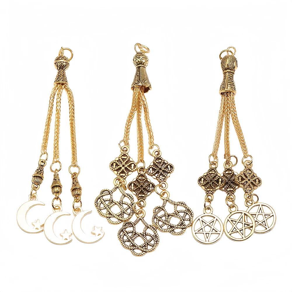 3 Teile/los Alte goldene Mond Sterne Wolf Gebet 33 Quaste Anhänger Für DIY Handgemachte Gebet Perle Stecker Zubehör Entdeckt – Detail 21