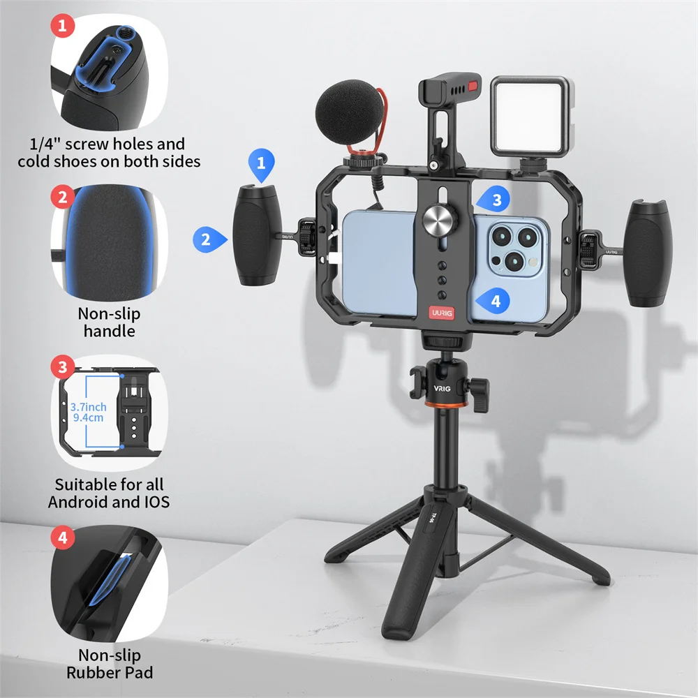 Universal Telefon Kamera Käfig Stabilisator mit Handgriff 1/4 Schraube Loch Telefon Halter für Smartphone Mic Füllen Licht Filmausrüstung Video