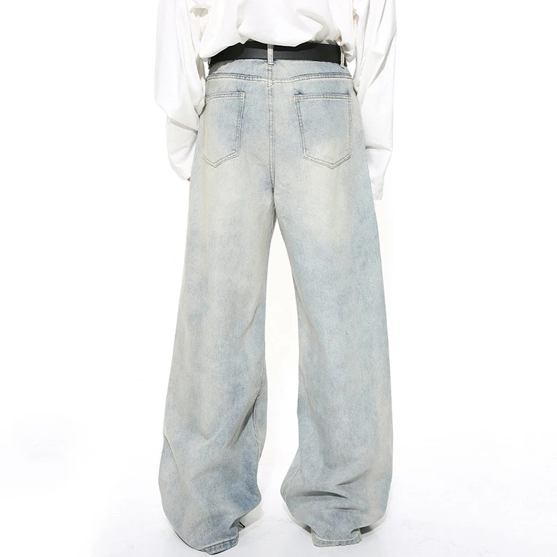 IEFB Washed Male Jeans Korean Fashion Worn Out Gradient Color Men's Denim Straight Pants Men Wide Leg Trousers Spring New 9C4502 6