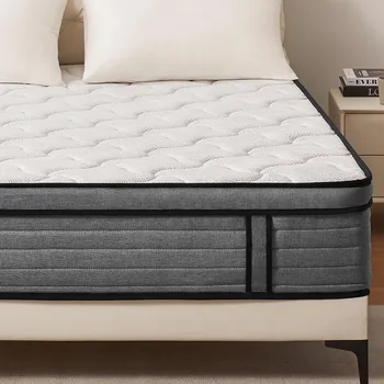 14 Inch King Hybrid Mattress with Medium Firm Feel for Optimal Back Support Featuring Individual Pocket Springs and Cooling Mem
