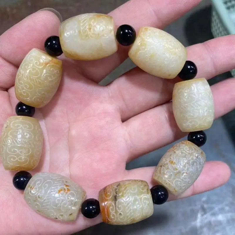 

Genuine Hetian Jades Bracelet Bangle Men Women Fine Jewelry Accessories Natural Nephrite Carved Jade Beads Elastic Bracelets
