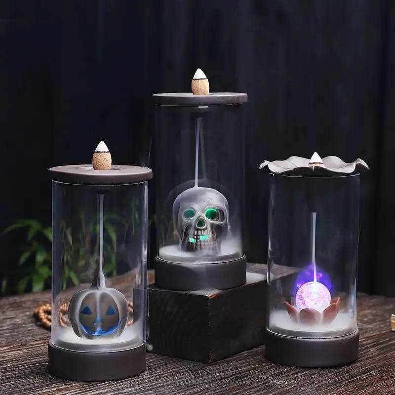 Backflow Incense Burner Halloween Skull Backflow Incense Burner Led