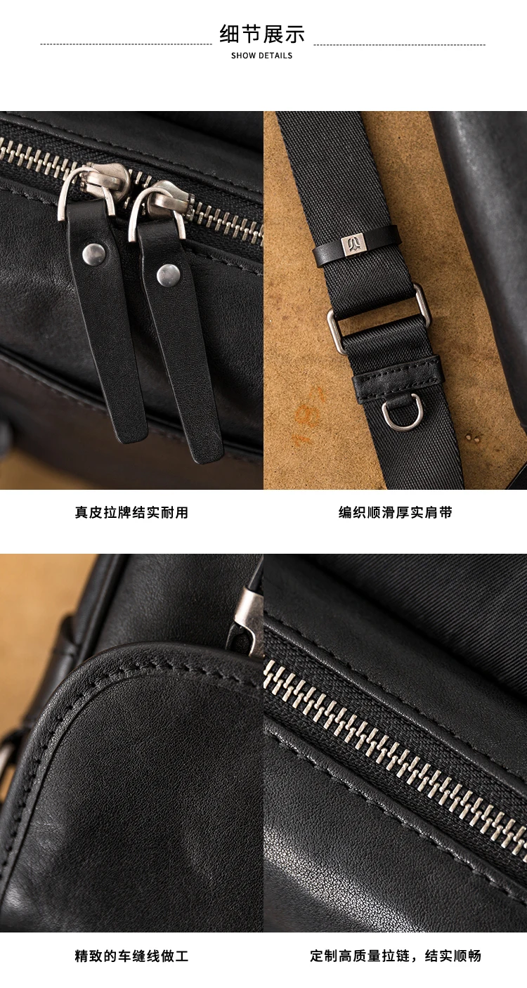 Modetrend, hochwertige schwarze Umhängetasche aus echtem Leder für Herren, lässige Designer-Umhängetasche aus echtem Rindsleder für Teenager – Detail 8