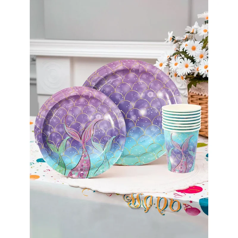 3pcs，Mermaid series dinner plate shell paper plate entertainment party birthday party theme tableware