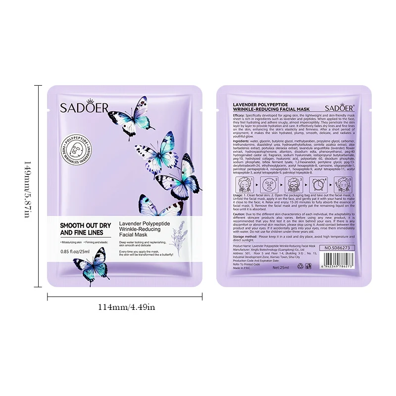SADOER Lavender Face Mask Anti Wrinkles Hydrating Anti-Aging Moisturizing Facial Masks Sheet Mask for Face Skin Care Products