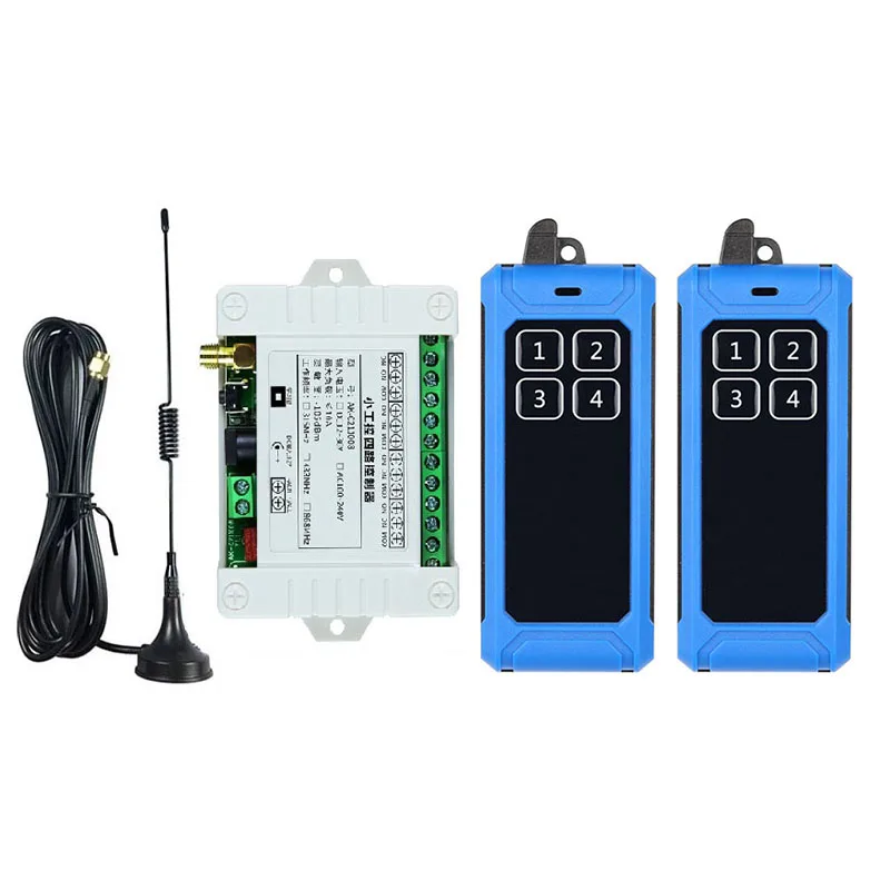

Беспроводная радиочастотная система дистанционного управления, 433 МГц, 12 В, 24 В, 36 В постоянного тока, 4 канала, новый передатчик, универсальный промышленный источник питания