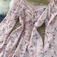 Korean New Spring Summer Chiffon Jumpsuit V-neck Puff Sleeves Folds Slim Slimming Floral Wide-leg Shorts Jumpsuit  UK770 - Image 5
