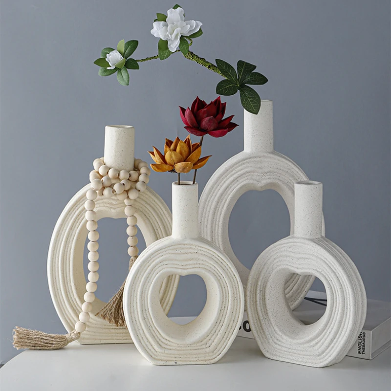 EuropeanCeramicFlowerVaseSimpleCreativeWhiteVasewithGrinding