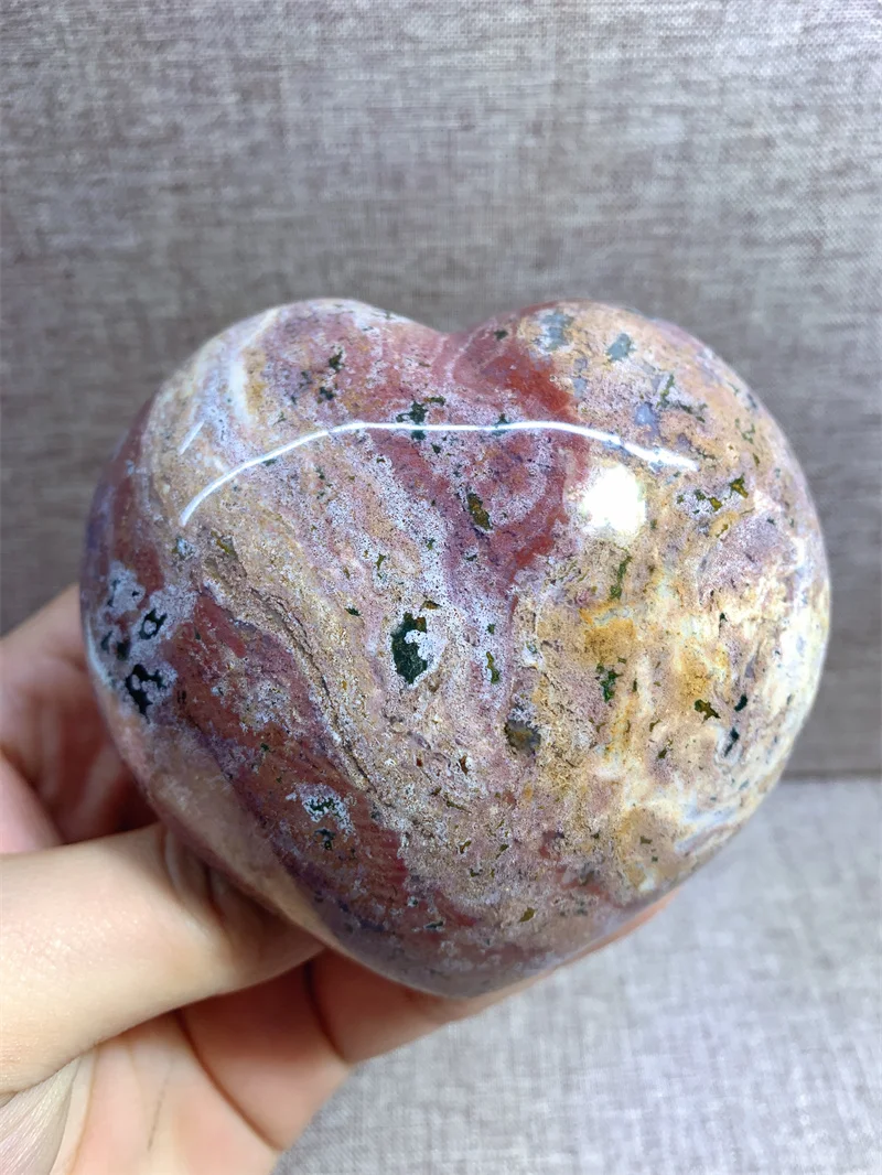 

Natural Ocean Jasper Heart Free Form Tumble Slab Crystal Mineral Madagascar Healing Palm Workmanship Ornament Carving Chip