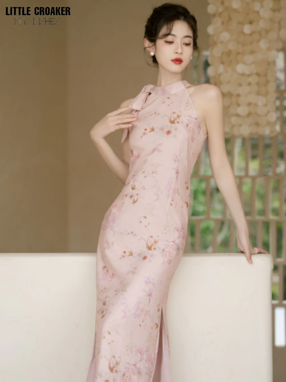 Robe chinoise RefSplit Cheongsam, col licou rose, qipao amélioré, automne, nouveau, 20223