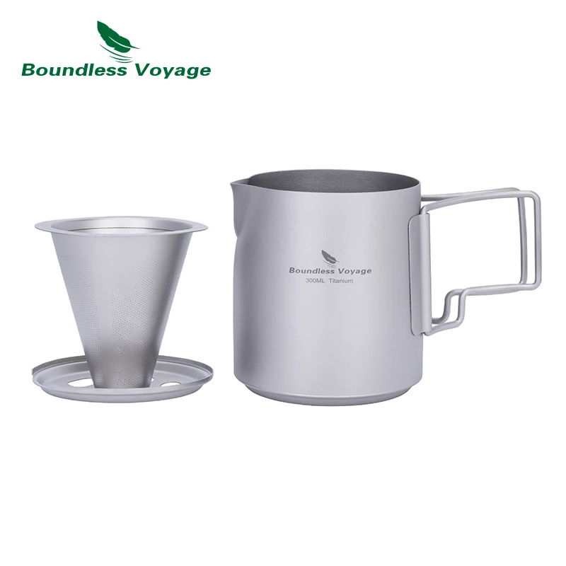 طقم تحضير قهوة فاخر بالتيتانيوم، مع فلتر معدني قاب...