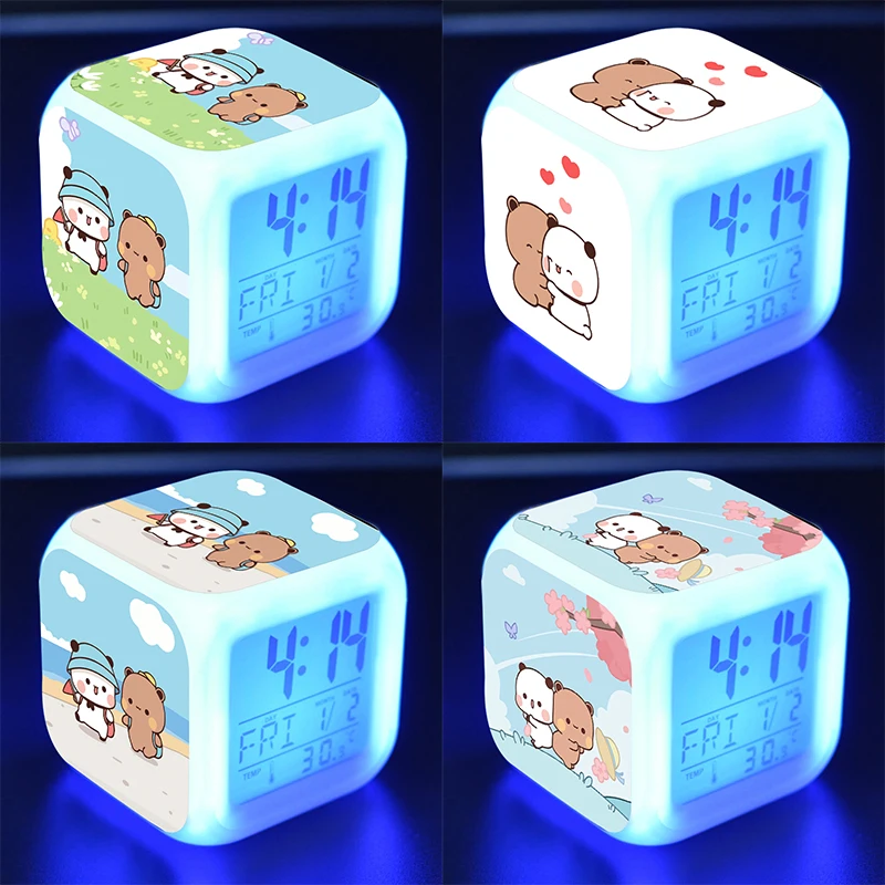 LED Night Light Clock Panda Bear Bubu Dudu Kids Room 7 Color Changing Multifunction Sensing Glowing Desk Christmas Gifts