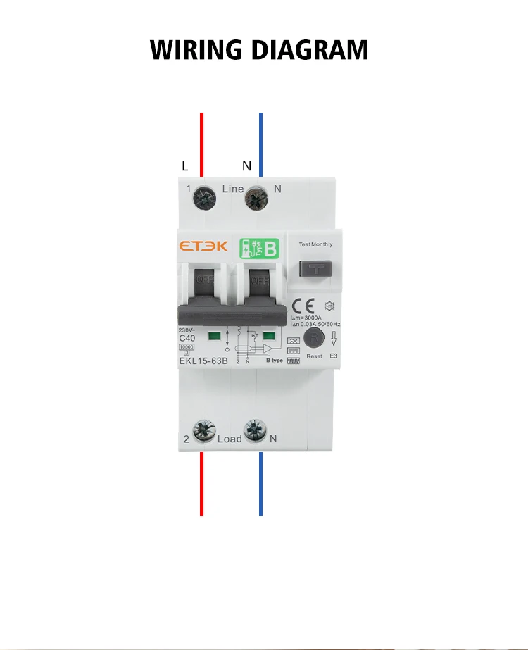 ETEC RCD 30mA Low Voltage B Type 40A Over Current And Leakage Protection RCBO 10