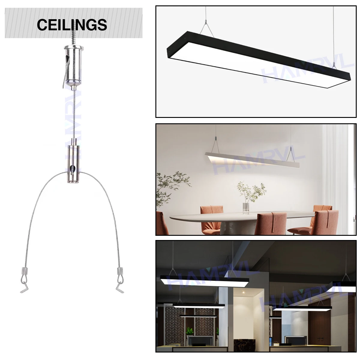 2Set/4Pcs 1.5m Lights Suspension Kit light suspension kit Adjustable Luminaire Hanging Wire Steel Cable for Aquarium LED Ceiling Billboard Panel lamp