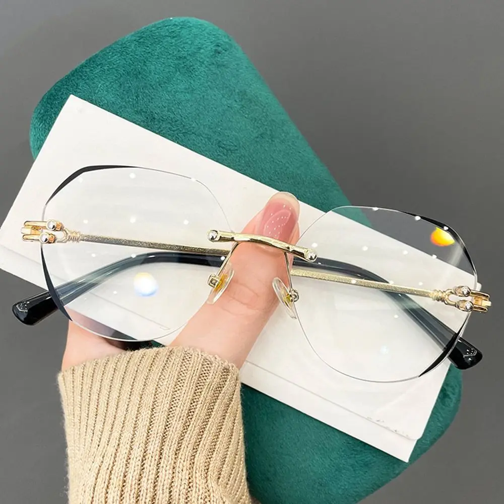 

Anti Blue Reading Glasses Portable Rimless Presbyopic Glasses Magnification Diamond Cutting Oversized Reader Eyeglass +2.0~+4.0
