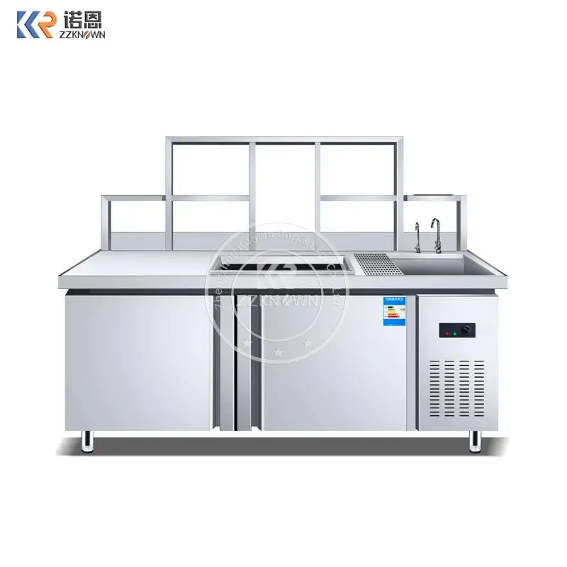 

1.8m Stainless Steel Refrigerate Freezing Double Temperature Vending Machine Bubble Tea Machinery Station For Milk Tea Shop