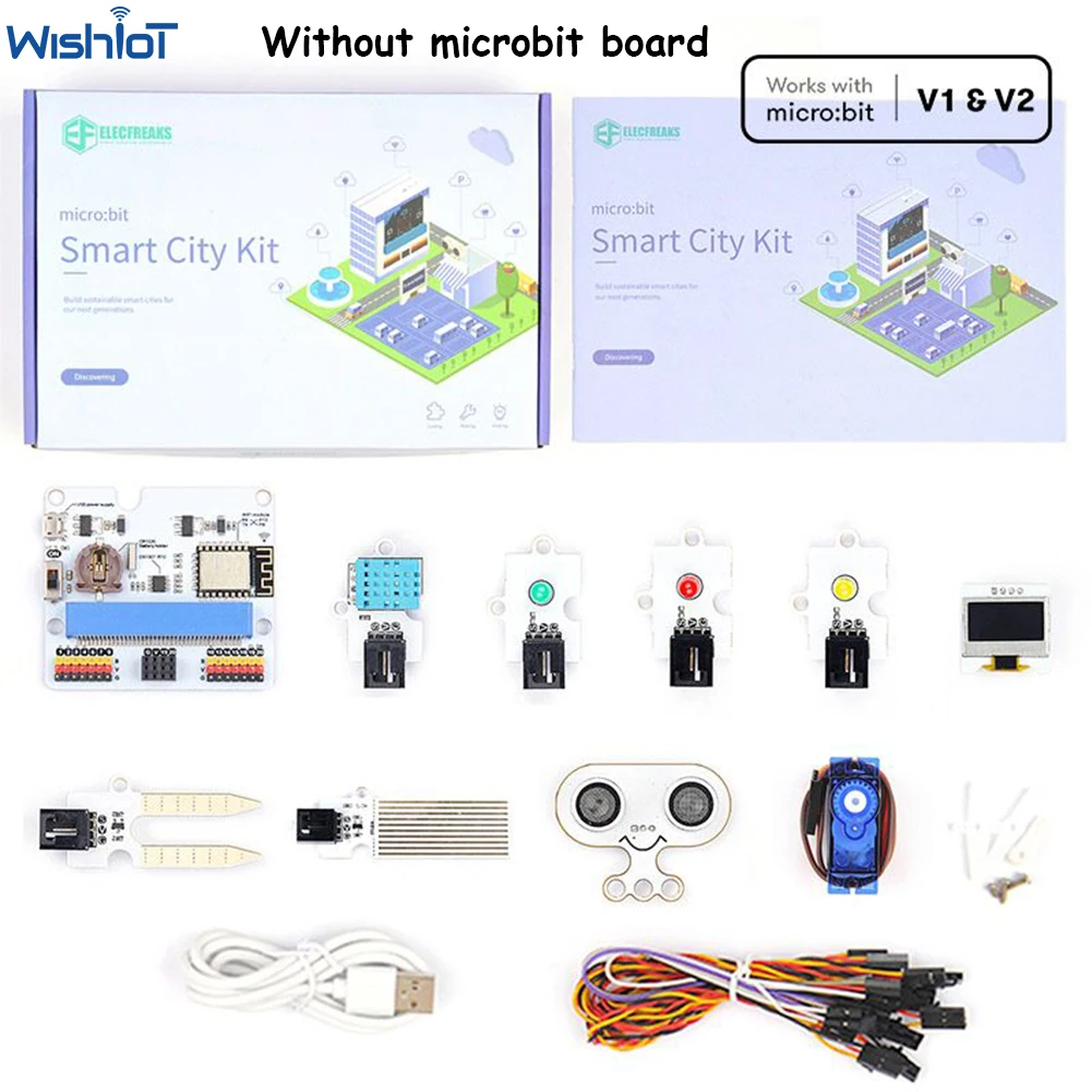 ELECFREAKS Micro:bit Smart City Kit IOT:bit Internet WIFI Extension Board for microbit ESP8266 Buzzer/RTC Module IOT Program 5pcs cdsenet esp8266 100mw 2 4ghz uart wifi module smd 20dbm for iot smart home at command wechat airkiss e103 w01 ipx